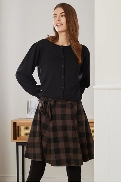 Tchibo Women Belted Plaid Mini Skirt, Brown