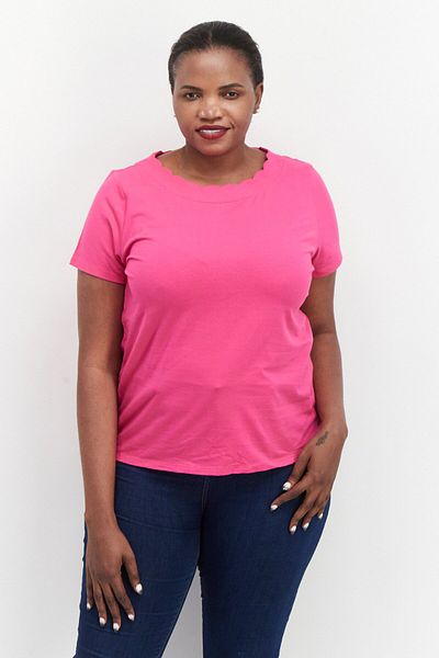 Anne Klein Women Plus Size Crew Neck Short Sleeve Plain T Shirt, Pink
