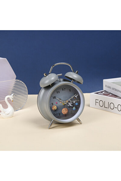 Livava Astronot Metal Masa Saati Alarmli Ve Işikli, Gri, 16x11, Sürpriz Hediyeli