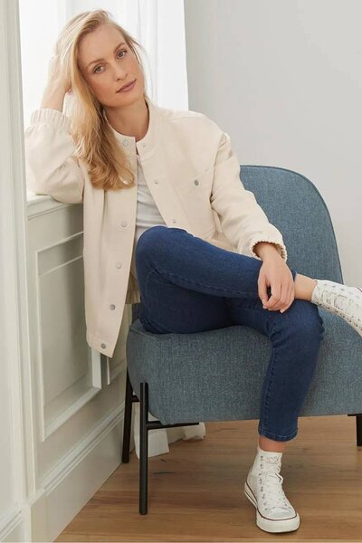 Tchibo Women Plain Bomber Jacket, Beige