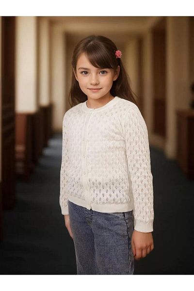 Minora Stylish Knitwear Leaf Openwork Cardigan for Girl - Kemi?K