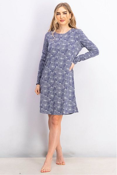 Tchibo Women Printed Long Sleeves Night Dress, Grey