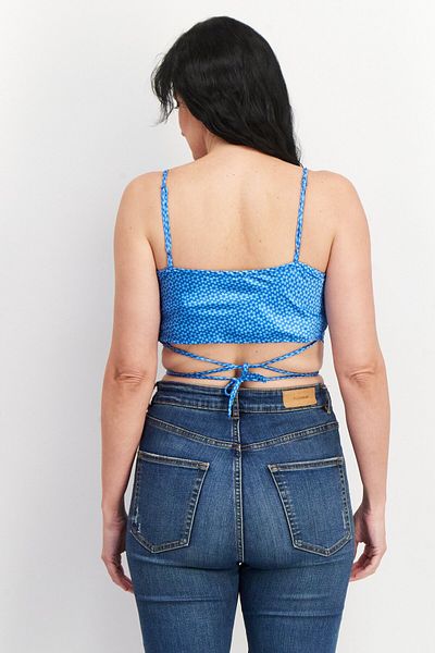 Don't Call Me Jennyfer Women Cowl Neck Sleeveless Allover Print Crop Top, Blue