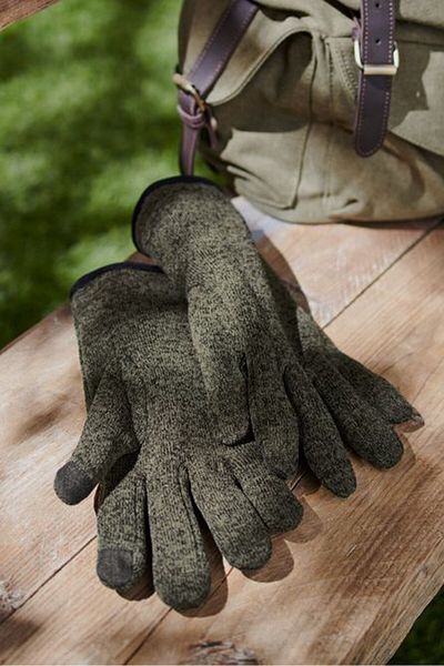 Tchibo Unisex 1 Pair Knitted Fleece Gloves, Forest Green Heather