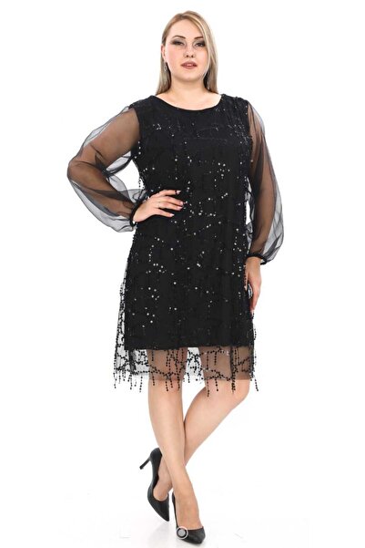 hilaltrendd Büyük Beden Saçaklı Elbise