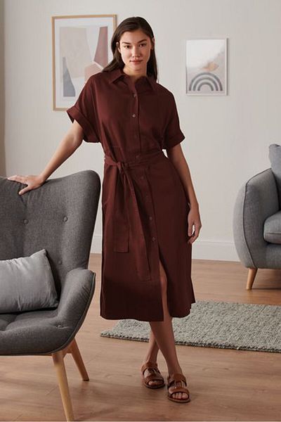 Tchibo Women Plain Midi Dress, Maroon