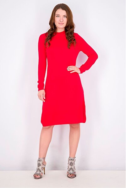 Tchibo Women Regular Fit Knitted Casual Mini Sweater Dress, Red