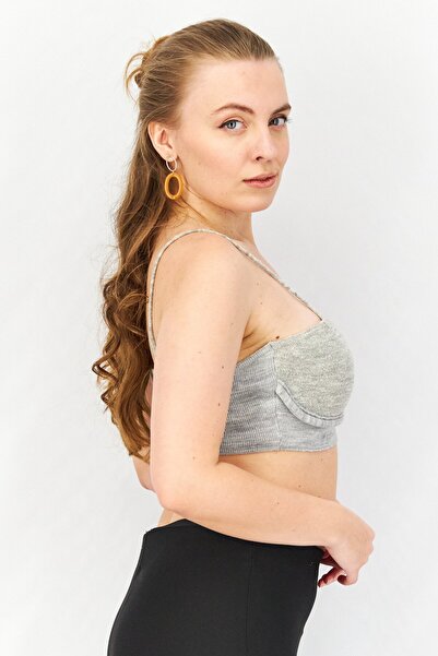 Asos Design Women Square neck Sleeveless Textured Bralette Top, Grey