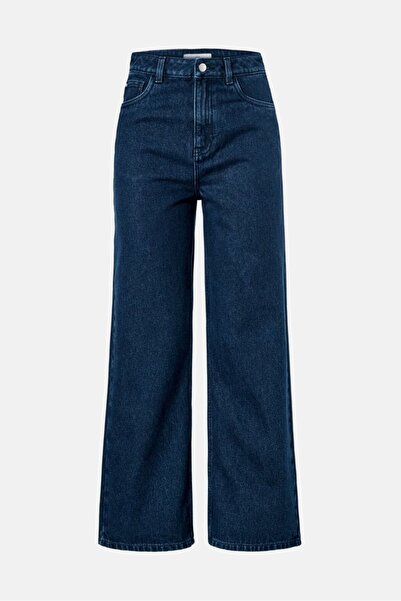 Tchibo Women Regular Fit Plain Wide Leg Jeans, Blue