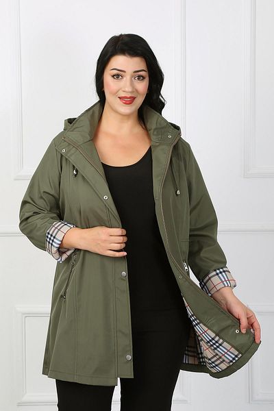 By Alba Collection Γυναικεία καμπαρντίνα Χακί Plus Size