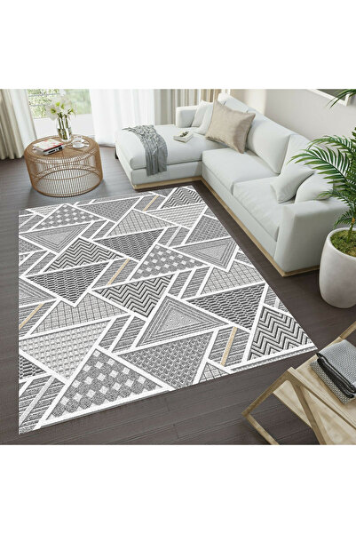 Brillant Gri Renk Kabartmalı Görünüm Lateks Deri Taban Halı