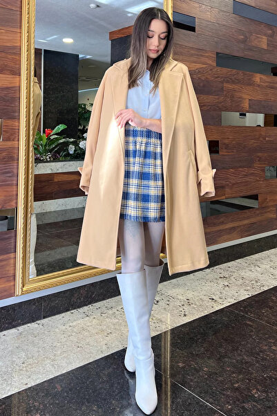 GÜLSELİ Μπεζ γυναικείο παλτό με ζώνη