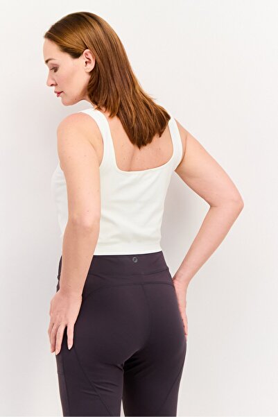 We Are We Wear Women Square Neck Sleeveless Brand Logo Tank Top, White