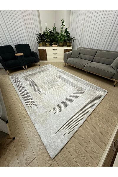 MODKLAS 6m2 200X300 cm Digital Printed Spongeless Carpet Cover - Elastic and Washable Bar Brown