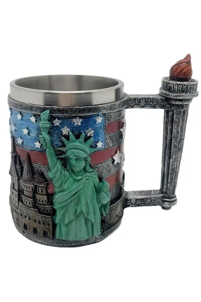 FG KONNİCHİWA 3 BOYUTLU ÖZGÜRLÜK HEYKELİ VE KARTAL TASARIMLI KUPA MUG ÇELİK T...