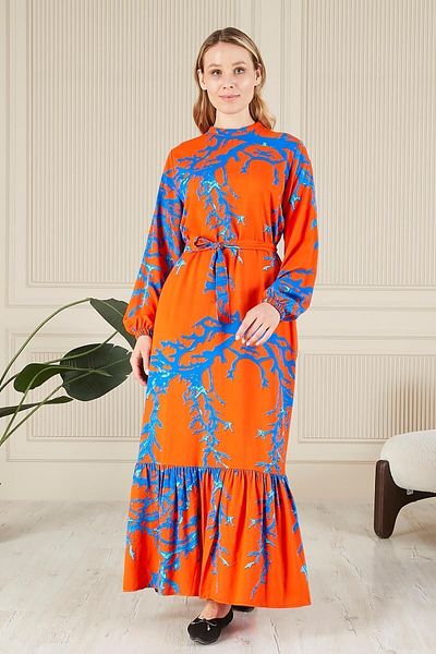 Ferace Large Size High Collar Viscose Hijab Dress - Fabric Pleated and Pleated