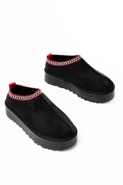 serkanseyyid Ndr-2888 Black Suede Fur Lined Winter Closed Toe Women's Casual Slippers