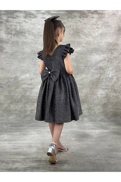 defada Girl's Elegant Glittering Tulle Dress with Bow Tie on the Back and Buckle Evening Dress Birthday Dress