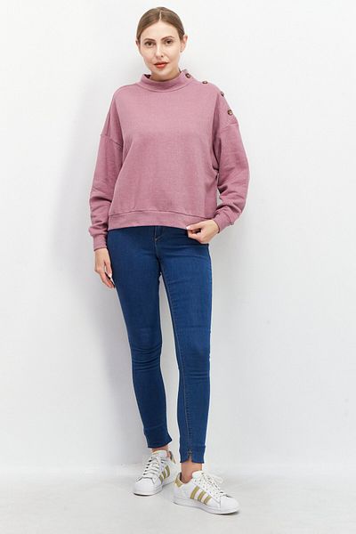 Esprit Women Mock Neck Button Details Sweater, Pink