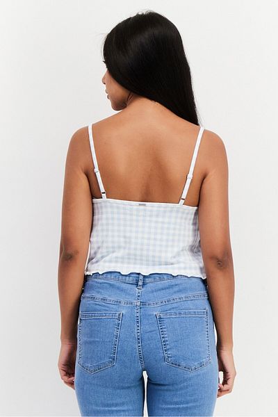 Gilly Hicks Women Tie-neck Sleeveless Micro Checkered Tank Top, Light Blue