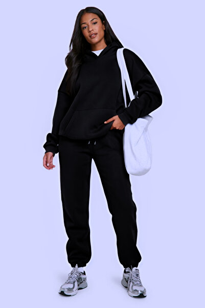 CMZ COLLECTİON Γυναικείο σετ φόρμας jogger με 3 κλωστές, τσέπη καγκουρό και ψ...