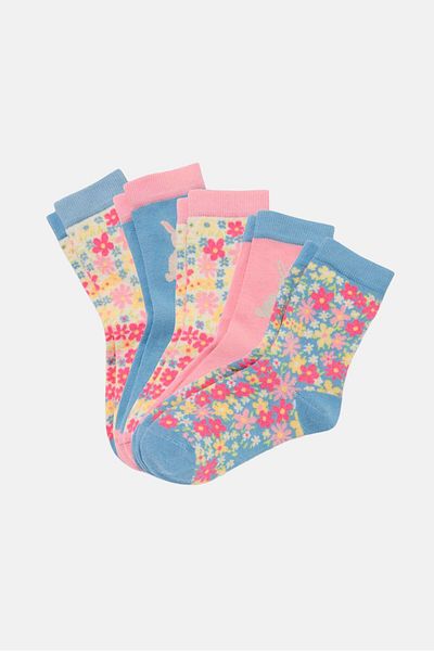 Tchibo Toddlers Girl 5 Pairs Crew Socks, Blue/Pink
