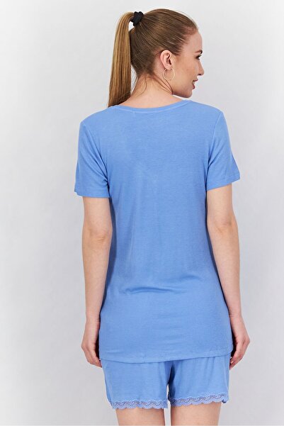 Tchibo Women 2 Pieces Ribbed Pajamas Set, Blue