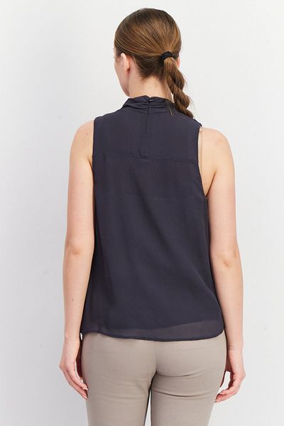 Joie Women Mock Neck Sleeveless Pleated Plain Top, Dark Grey