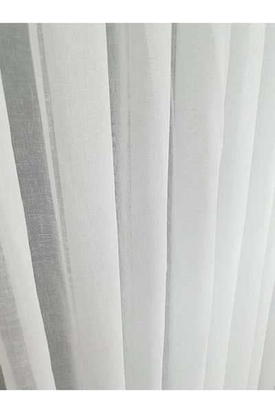 Brillant Ecru Color - Linen Look 1/2.5 Pleated Tulle Curtain with Heavy Duty Gramage and Anti-Wrinkle