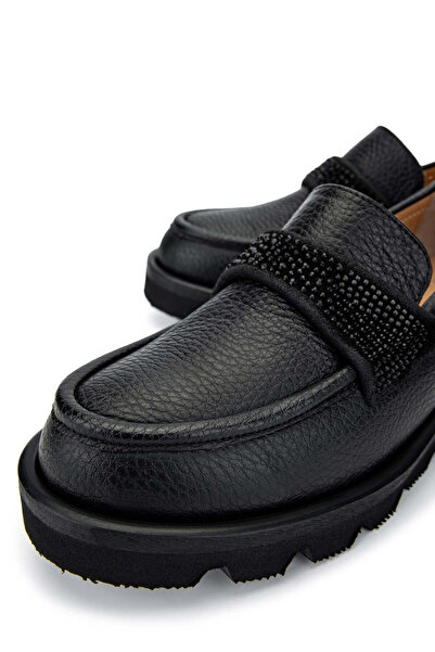 Tamer Tanca Kadın Hakiki Deri Siyah Floter Loafer Ayakkabı