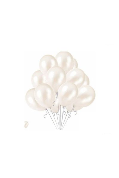 partideyince White Metallic Shiny Balloon - 10 Pieces, 12 Inch Helium Gas Compatible