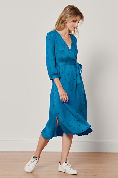 Tchibo Women Polka Dots Short Sleeve Midi Dress, Blue