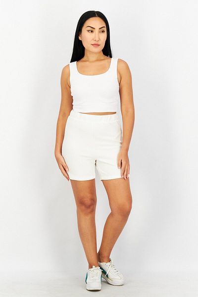 NA-KD Women High Rise Ribbed Shorts, Off White