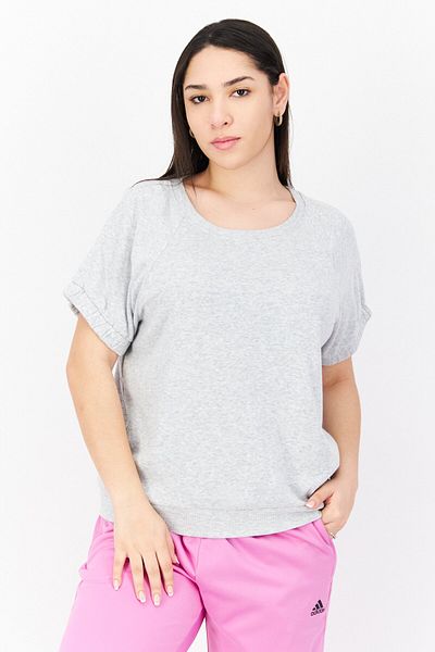 Andrew Marc Women Round Neck Cap Sleeve Heather T-Shirt, Grey