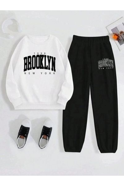 AFROGİYİM Γυναικείο σετ φόρμας Brooklyn New York με στάμπα Oversize Crew Neck