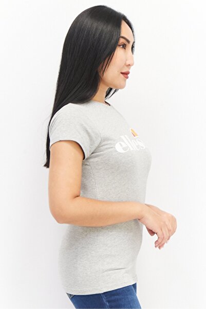 Ellesse Women Round Neck Cap Sleeve Brand Logo T-Shirt, Grey Combo