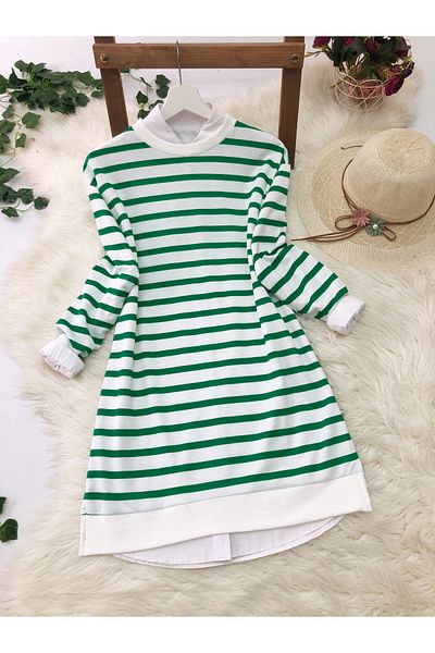 MODAQU Striped Sweatshirt Tunic - Green