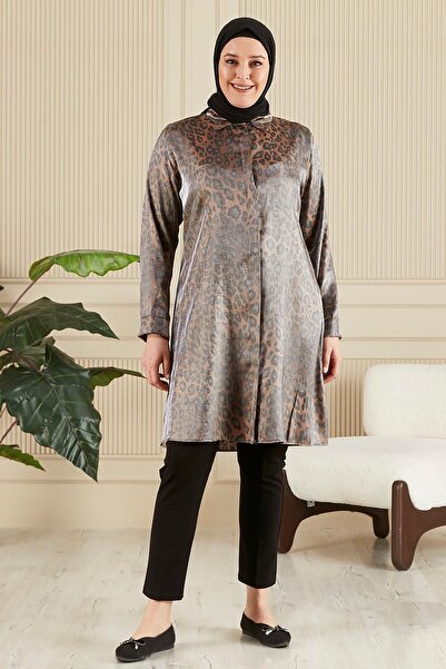 Ferace Women's Hijab Plus Size Leopard Print Long Shirt Tunic