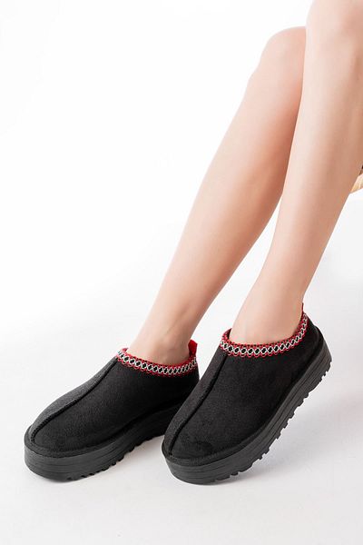 serkanseyyid Ndr-2888 Black Suede Fur Lined Winter Closed Toe Women's Casual Slippers