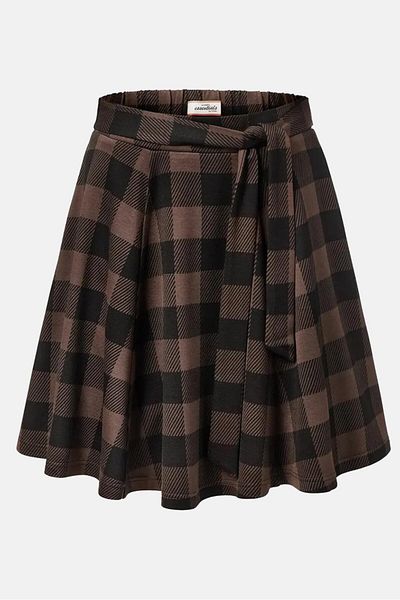 Tchibo Women Belted Plaid Mini Skirt, Brown