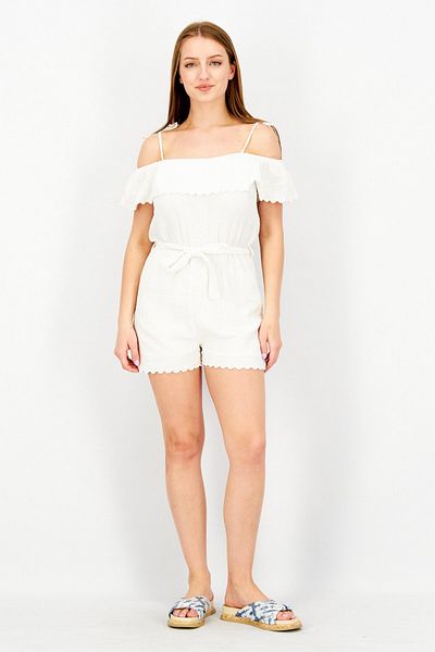 Don't Call Me Jennyfer Women Textured Cold Shoulder Playsuit, White