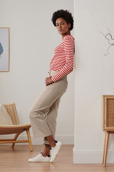 Tchibo Women Regular Fit Plain Wide Leg Pants, Beige