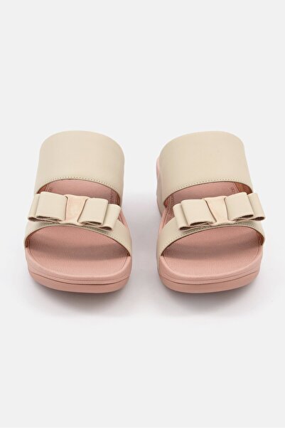 Fitflop Women Rosa Bow Leather Slip On Sandals, Beige