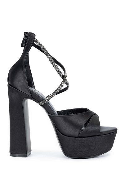 Tamer Tanca Pantofi cu toc din satin negru din piele naturală