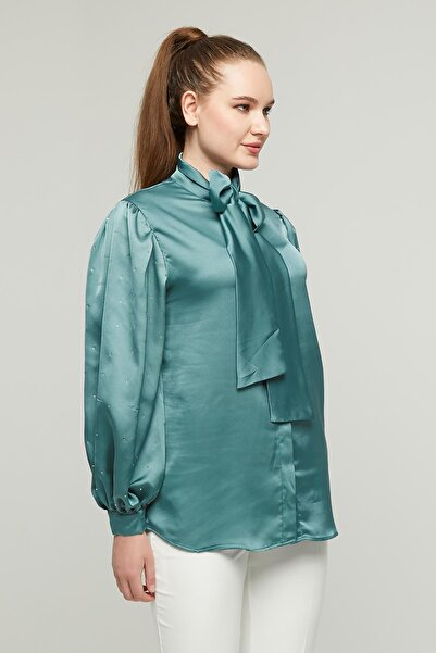 Appleline Stone részletes szatén ing - masni ujjú EMERALD