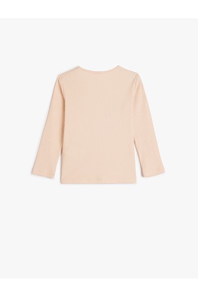 Koton Long Sleeve Floral Embroidered Cotton T-Shirt - Crew Neck