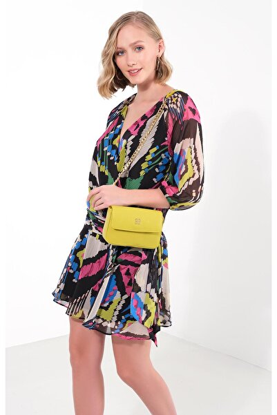 EXPLOSION Desenli Kruvaze Mini Elbise
