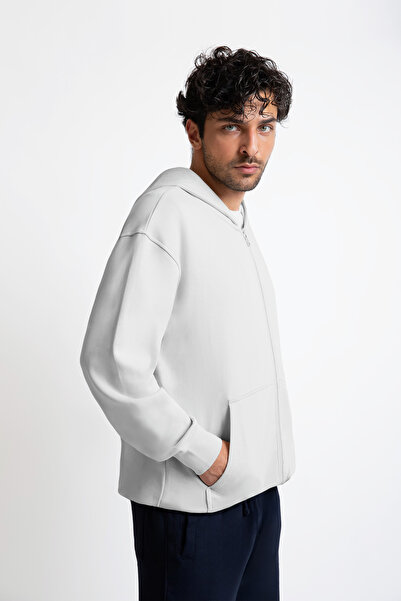 UNIQVIBE Мъжки сив суичър от органичен памук с цип