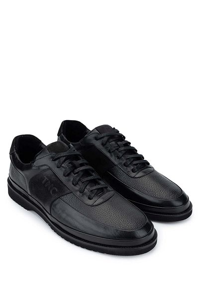 Tamer Tanca Men's Genuine Leather Black Floater Casual Shoes