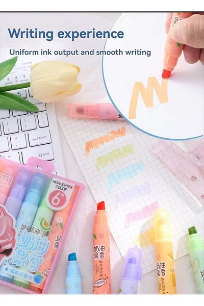 Adil Baba 6Pcs Pastel Highlighters for School and Office with Cute Fruit Scent